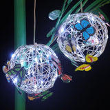 Set of 2 Pcs Hanging Solar Butterfly Pendant Ball Light Mesh Orb Lamp Garden Décor-White