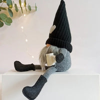 2Pcs Sitting Drinking Coffee Plush Gnome Dolls Windowsill Tabletop Figurine-Black