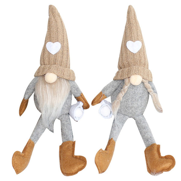 2Pcs Sitting Drinking Coffee Plush Gnome Dolls Windowsill Tabletop Figurine-Brown