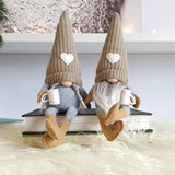 2Pcs Sitting Drinking Coffee Plush Gnome Dolls Windowsill Tabletop Figurine-Brown