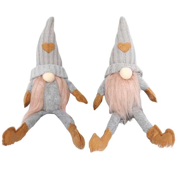 2Pcs Sitting Drinking Coffee Plush Gnome Dolls Windowsill Tabletop Figurine-Grey