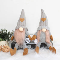 2Pcs Sitting Drinking Coffee Plush Gnome Dolls Windowsill Tabletop Figurine-Grey