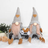 2Pcs Sitting Drinking Coffee Plush Gnome Dolls Windowsill Tabletop Figurine-Grey