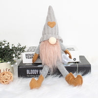 2Pcs Sitting Drinking Coffee Plush Gnome Dolls Windowsill Tabletop Figurine-Grey