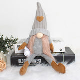 2Pcs Sitting Drinking Coffee Plush Gnome Dolls Windowsill Tabletop Figurine-Grey