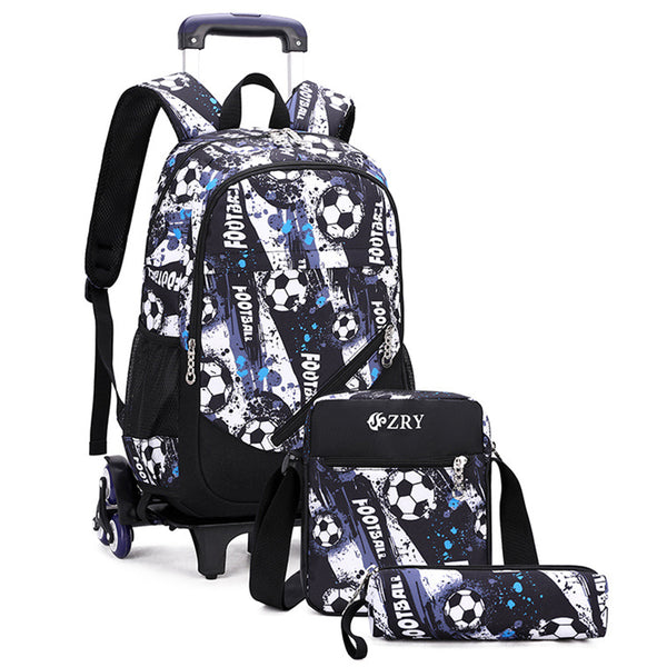 6-Wheeled Rolling School Backpack with Crossbody Bag and Pen Bag