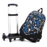 6-Wheeled Rolling School Backpack with Crossbody Bag and Pen Bag Blue