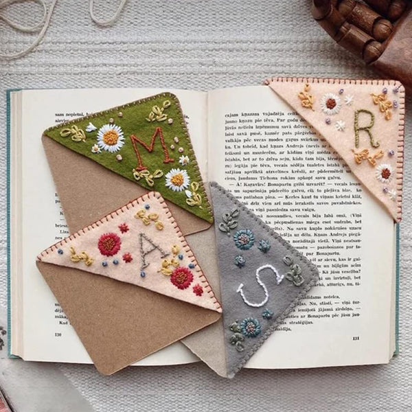 4Pcs Hand Stitched Embroidered Corner Bookmark