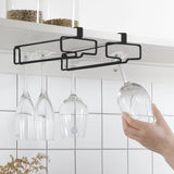 Under Cabinet Wine Glass Rack No Drilling Stemware Hanger Wine Glass Holder Goblet Hanging Storage Rack for Bar Kitchen Black