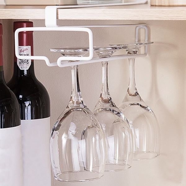 Under Cabinet Wine Glass Rack No Drilling Stemware Hanger Wine Glass Holder Goblet Hanging Storage Rack for Bar Kitchen White