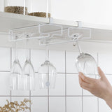 Under Cabinet Wine Glass Rack No Drilling Stemware Hanger Wine Glass Holder Goblet Hanging Storage Rack for Bar Kitchen White