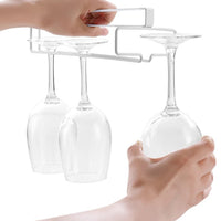 Under Cabinet Wine Glass Rack No Drilling Stemware Hanger Wine Glass Holder Goblet Hanging Storage Rack for Bar Kitchen White