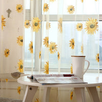 Pair of Floral Sunflower Window Curtains Voile Curtains Room Door Curtain Sheer Panel Home Decor