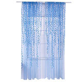 Pair of Willow Curtains Voile Tulle Curtains Room Door Curtain Sheer Panel Home Decor Blue