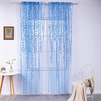 Pair of Willow Curtains Voile Tulle Curtains Room Door Curtain Sheer Panel Home Decor Blue