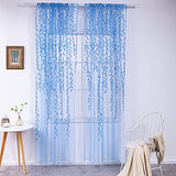 Pair of Willow Curtains Voile Tulle Curtains Room Door Curtain Sheer Panel Home Decor Blue