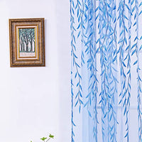 Pair of Willow Curtains Voile Tulle Curtains Room Door Curtain Sheer Panel Home Decor Blue