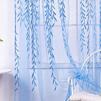 Pair of Willow Curtains Voile Tulle Curtains Room Door Curtain Sheer Panel Home Decor Blue