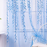 Pair of Willow Curtains Voile Tulle Curtains Room Door Curtain Sheer Panel Home Decor Blue