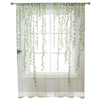 Pair of Willow Curtains Voile Tulle Curtains Room Door Curtain Sheer Panel Home Decor Green