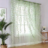 Pair of Willow Curtains Voile Tulle Curtains Room Door Curtain Sheer Panel Home Decor Green