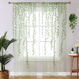 Pair of Willow Curtains Voile Tulle Curtains Room Door Curtain Sheer Panel Home Decor Green