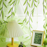 Pair of Willow Curtains Voile Tulle Curtains Room Door Curtain Sheer Panel Home Decor Green