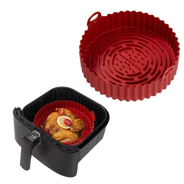 Reusable Air Fryer Silicone Pot Air Fryer Basket Liners Baking Tray Red