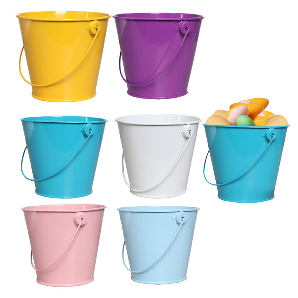 FancyGrab 6Pcs Colored Easter Decoration Metal Bucket Egg Bucket with Handle Plants Decor Party Favours