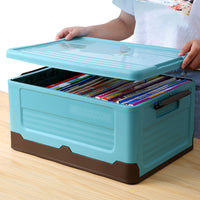 Foldable Stackable Plastic Storage Boxes Collapsible Storage Bins with Lids Blue