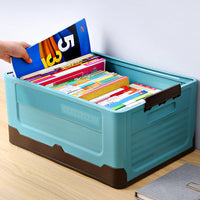 Foldable Stackable Plastic Storage Boxes Collapsible Storage Bins with Lids Blue