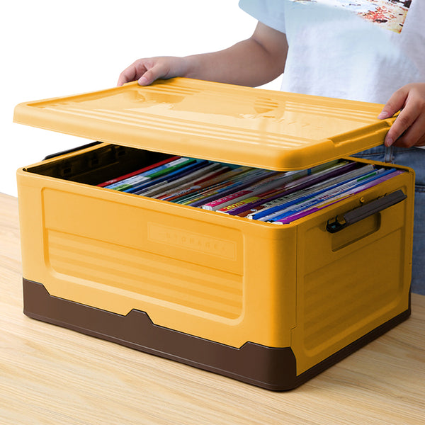 Foldable Stackable Plastic Storage Boxes Collapsible Storage Bins with Lids Yellow