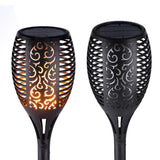 FancyGrab 2Pcs Hollow Carved Solar Light Flickering Flames Torch Lights Patio Walkway Lamp Outdoor Garden Landscape Decor Light