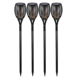 FancyGrab 4Pcs Hollow Carved Solar Light Flickering Flames Torch Lights Patio Walkway Lamp Outdoor Garden Landscape Decor Lights