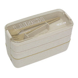 FancyGrab 3-Layer Wheat Straw Bento Box Students Lunch Box Eco-Friendly Leakproof 900ml Food Container Beige