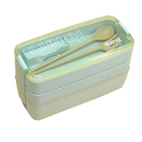 FancyGrab 3-Layer Wheat Straw Bento Box Students Lunch Box Eco-Friendly Leakproof 900ml Food Container Green