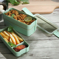 FancyGrab 3-Layer Wheat Straw Bento Box Students Lunch Box Eco-Friendly Leakproof 900ml Food Container Green