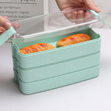 FancyGrab 3-Layer Wheat Straw Bento Box Students Lunch Box Eco-Friendly Leakproof 900ml Food Container Green