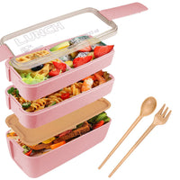 FancyGrab 3-Layer Wheat Straw Bento Box Students Lunch Box Eco-Friendly Leakproof 900ml Food Container Pink