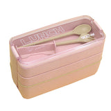 FancyGrab 3-Layer Wheat Straw Bento Box Students Lunch Box Eco-Friendly Leakproof 900ml Food Container Pink