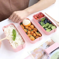 FancyGrab 3-Layer Wheat Straw Bento Box Students Lunch Box Eco-Friendly Leakproof 900ml Food Container Pink