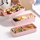 FancyGrab 3-Layer Wheat Straw Bento Box Students Lunch Box Eco-Friendly Leakproof 900ml Food Container Pink