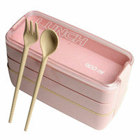 FancyGrab 3-Layer Wheat Straw Bento Box Students Lunch Box Eco-Friendly Leakproof 900ml Food Container Pink