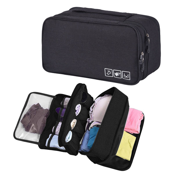 FancyGrab Portable Travel Underwear Bra Storage Bag Water Resistant Toiletry Bag Lingerie Socks Accessories Organizers Black