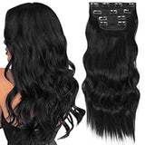 Set of 4Pcs Clip in Hair Extensions Natural Wavy Hair Extensions Long Wavy Hairpieces Style 1