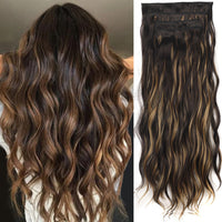 Set of 4Pcs Clip in Hair Extensions Natural Wavy Hair Extensions Long Wavy Hairpieces Style 2