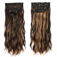 Set of 4Pcs Clip in Hair Extensions Natural Wavy Hair Extensions Long Wavy Hairpieces Style 2