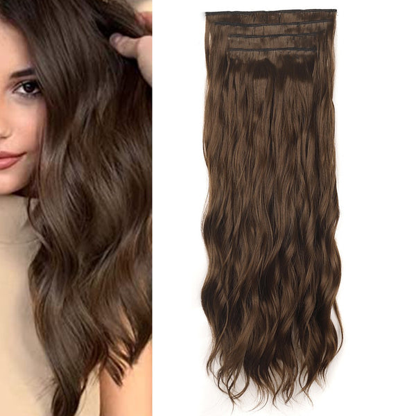 Set of 4Pcs Clip in Hair Extensions Natural Wavy Hair Extensions Long Wavy Hairpieces Style 3