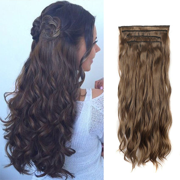 Set of 4Pcs Clip in Hair Extensions Natural Wavy Hair Extensions Long Wavy Hairpieces Style 4