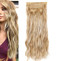 Set of 4Pcs Clip in Hair Extensions Natural Wavy Hair Extensions Long Wavy Hairpieces Style 5